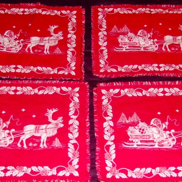 Outstanding Set Of 4 Christmas Santa "Double-Sided" Cotton Placemats - Austria - Picture 1 of 3